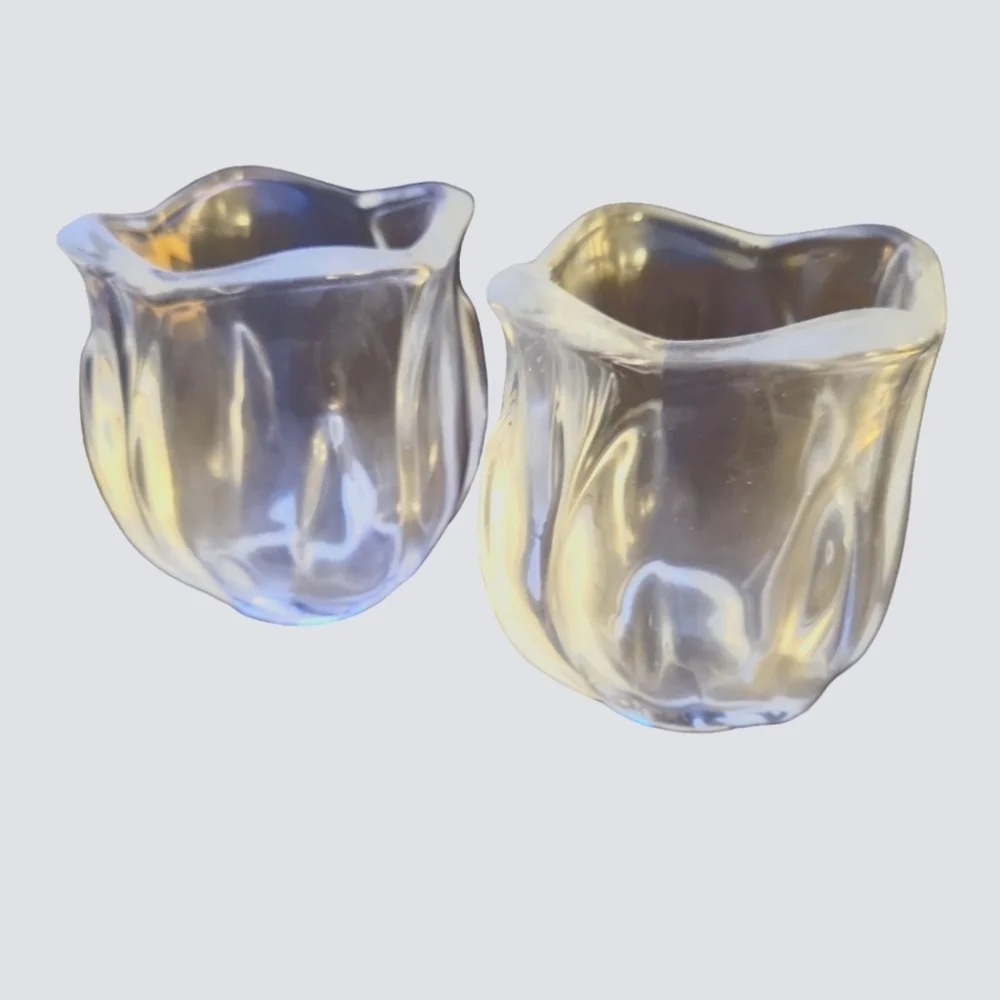 Vintage Tulip Flower Clear Glass Decorative Votive Candle Holders Set of 2